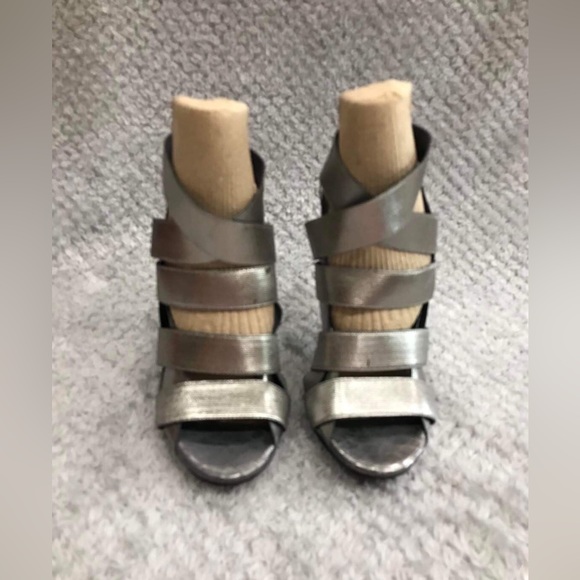 BCBG Shoes - BCBG Gray Snakeskin Stretchy Strap Heels 
5” Heel
Size 7.5 
No Shoebox